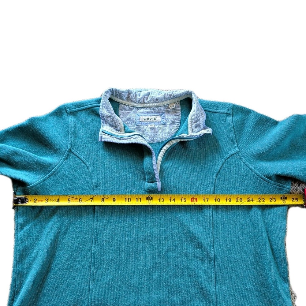 Vintage 90s Orvis Made in USA 100% Cotton Quarter-Zip Sweater Light Blue Cottage - Picture 5 of 10